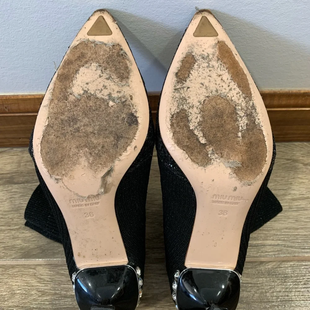 Miu Miu Black Glitter Sock Ankle Boots with Jeweled Heel